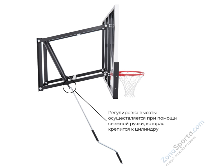 Баскетбольный щит DFC со съёмным регулятором высоты, стекло 8 мм, 152 х 80 см
