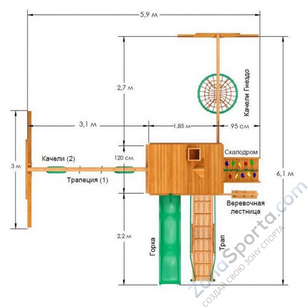 Деревянная детская площадка для дачи IgraGrad Шато 3