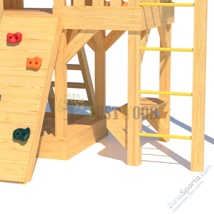 Детская деревянная игровая площадка для улицы дачи CustWood Scout S10 с большой деревянной крышей