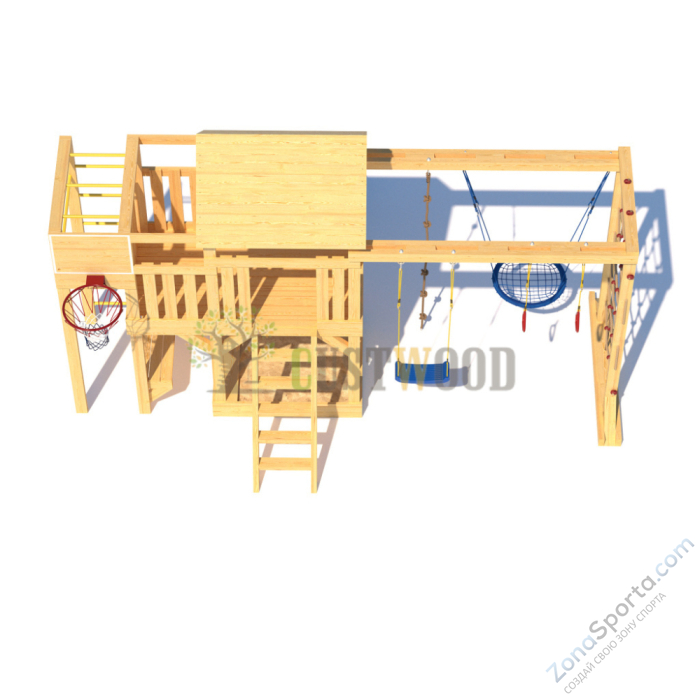 Детская деревянная игровая площадка для улицы дачи CustWood Scout S10 с деревянной крышей