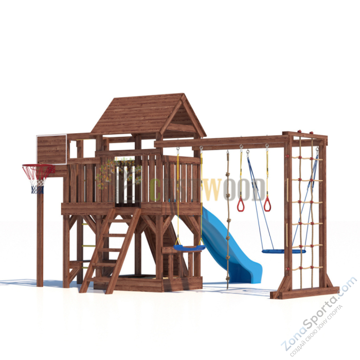 Детская деревянная игровая площадка для улицы дачи CustWood Scout SC10 с деревянной крышей