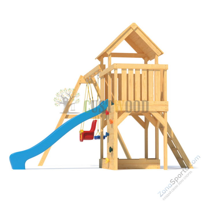 Детская деревянная игровая площадка для улицы дачи CustWood Scout S3 с деревянной крышей