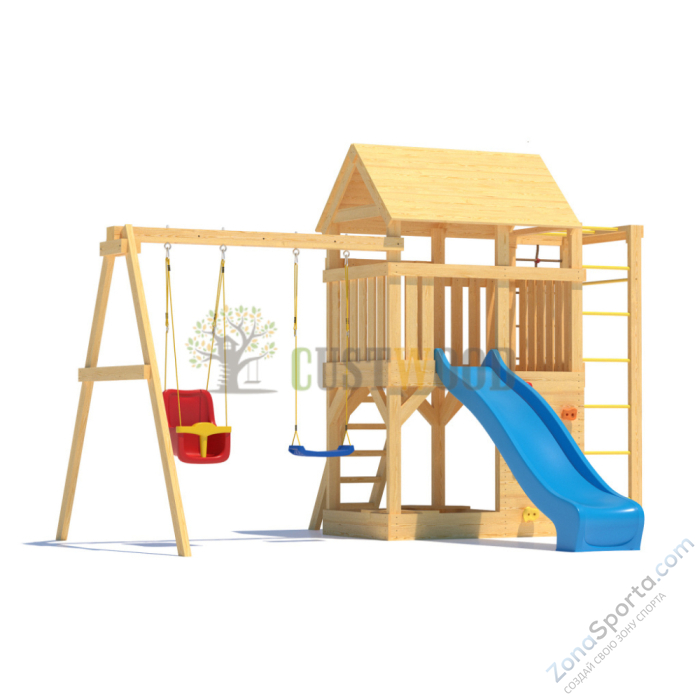 Детская деревянная игровая площадка для улицы дачи CustWood Scout S4+ с большой деревянной крышей