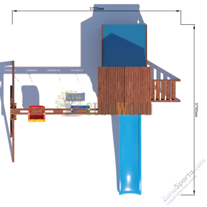 Детская деревянная игровая площадка для улицы дачи CustWood Scout SC6 с деревянной крышей