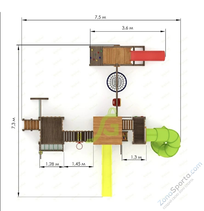 Детская площадка IgraGrad Панда Фани Мостик 2 с трубой 2,1м