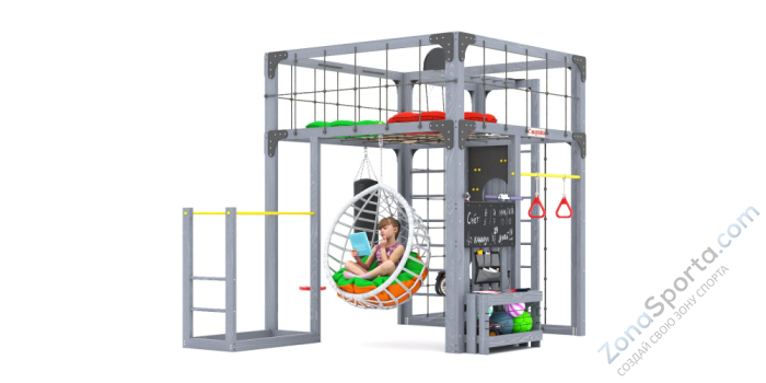 Детская площадка Савушка Куб-2 (Серый) с подушками и коконом