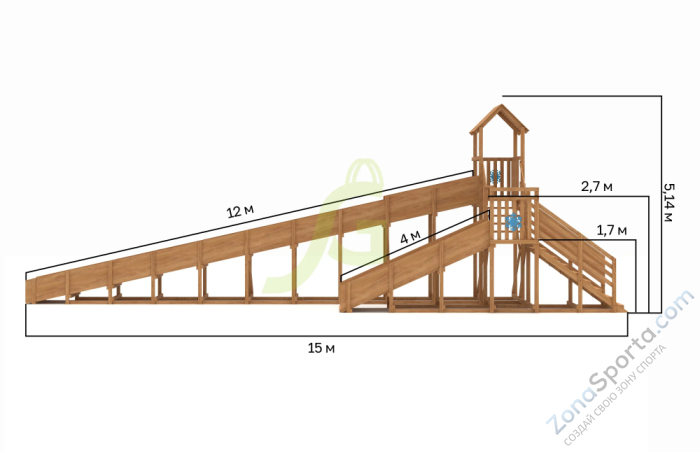 Зимняя деревянная горка IgraGrad Snow Fox 12 м с двумя скатами